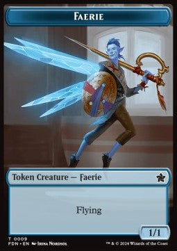 Faerie Token (U 1/1) // Soldier Token (W 1/1) - Magic: The Gathering Foundations: Tokens (Token) [TFDN-T 9/6]